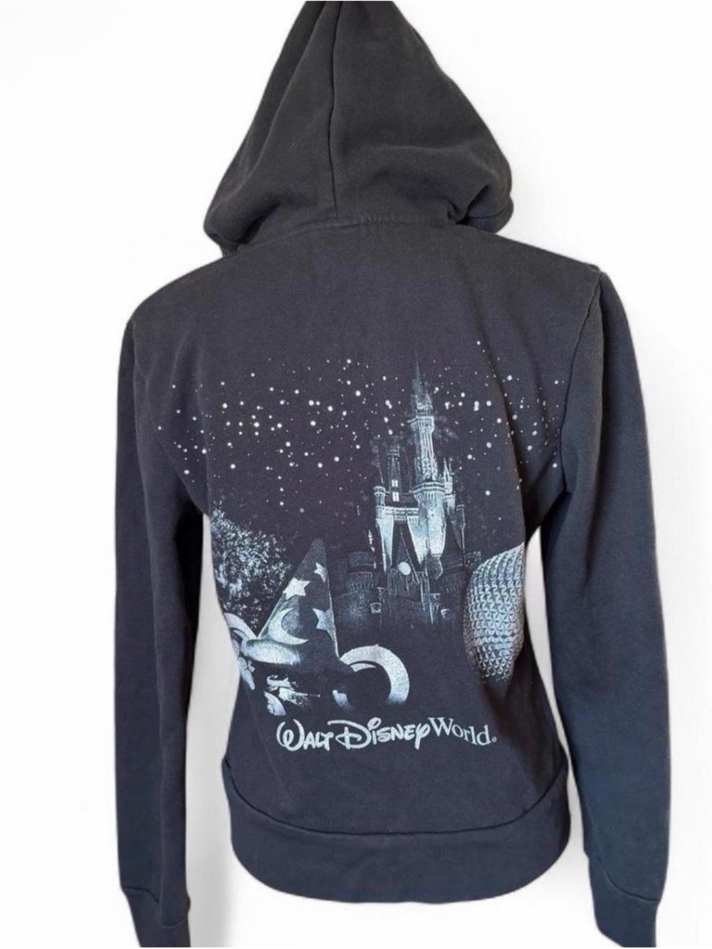 Disney Disney World Parks Hoodie Castle Sorcerer Mickey Black Silver Glitter L